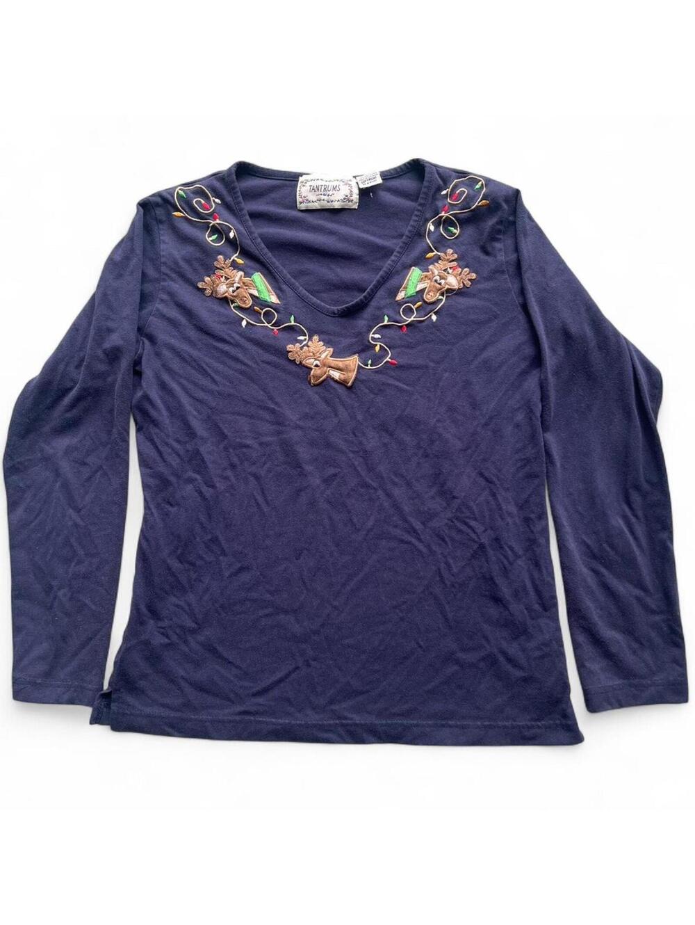 Tantrums Christmas Reindeer Holiday Long Sleeve T-Shirt Sz M
